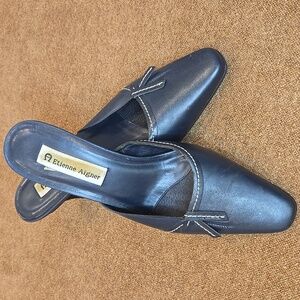 Etienne Aigner Dark Blue Leather Slip-On Mules